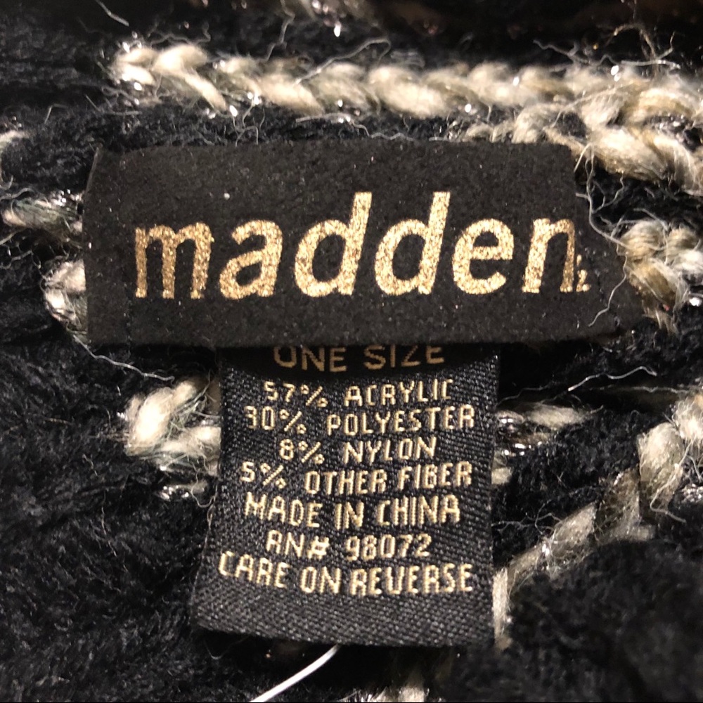 Madden Pom Pom Hat Black Metallic Beanie Winter - Picture 5 of 6